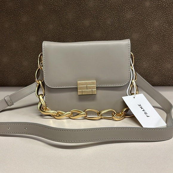 Frame Denim Handbags - 🔥🔥🔥NEW Frame Le Signature Mini Gray Leather Chain Crossbody Bag